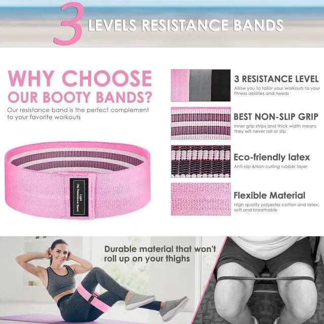 Alt view image 3 of 6 - Resistance Bands for Legs and Butt - Fabric Exercise Set, Thick Wide Stretch Fitness, Non-Slip Workout Loop, Booty Hip Bands for Women at Home or Gym