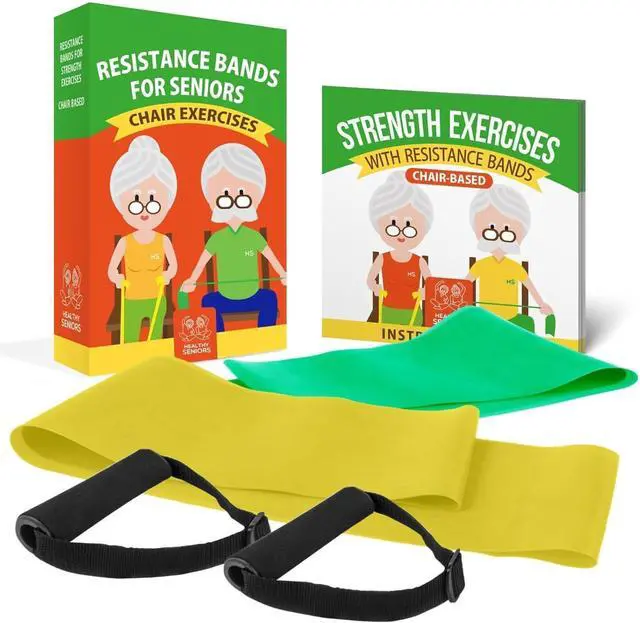 Main image of Chair Exercise Program with Two Resistance Bands, Handles and Printed Exercise Guide. Suitable for Rehab or Physical Therapy. Thoughtful Gift for Grandma or Grandpa