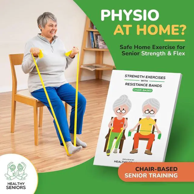 Alt view image 2 of 7 - Chair Exercise Program with Two Resistance Bands, Handles and Printed Exercise Guide. Suitable for Rehab or Physical Therapy. Thoughtful Gift for Grandma or Grandpa