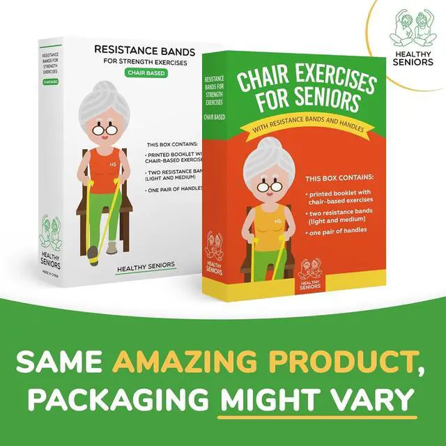 Alt view image 7 of 7 - Chair Exercise Program with Two Resistance Bands, Handles and Printed Exercise Guide. Suitable for Rehab or Physical Therapy. Thoughtful Gift for Grandma or Grandpa