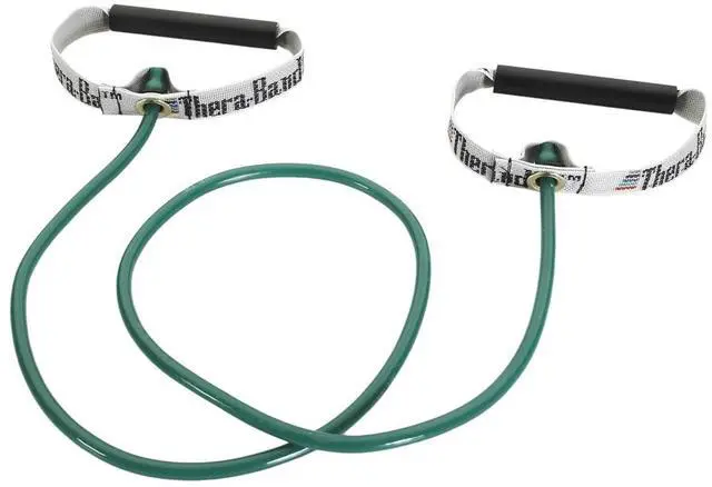 Main image of THERABAND Resistance Tubes, Professional Latex Elastic Tubing with Hard Handles For Exercise, Physical Therapy, Lower Pilates, At-Home Workouts, & Rehab, 48 Inch, Green, Heavy, Intermediate Level 1