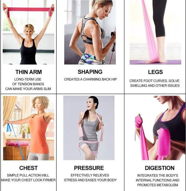 Alt view image 5 of 7 - Therapy Flat Resistance Bands Set, Latex Free Flat Elastic Exercise Stretch Bands for Stretching, Flexibility, Pilates, Yoga, Ballet, Gymnastics, Rehab, Workout, Pink, Purple, Blue (3 Pack, 5 FT long)