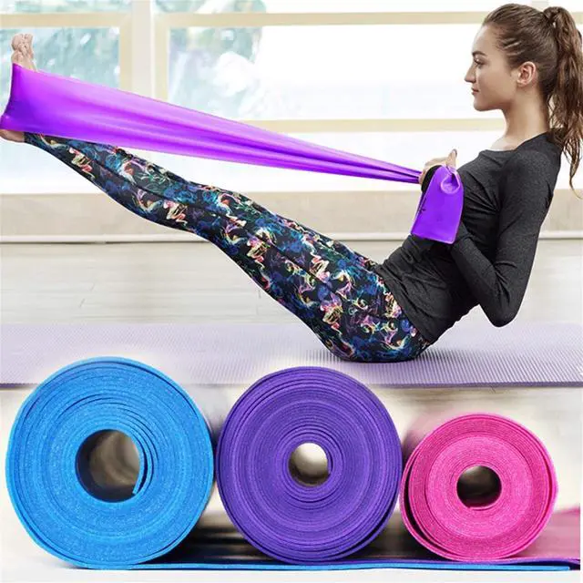 Alt view image 7 of 7 - Therapy Flat Resistance Bands Set, Latex Free Flat Elastic Exercise Stretch Bands for Stretching, Flexibility, Pilates, Yoga, Ballet, Gymnastics, Rehab, Workout, Pink, Purple, Blue (3 Pack, 5 FT long)