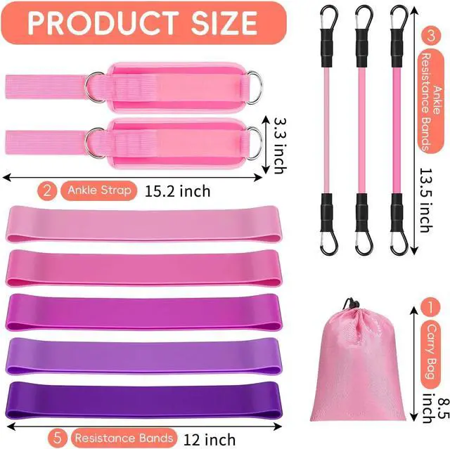 Alt view image 6 of 7 - 11 Pcs Ankle Resistance Bands with Cuffs, Glutes Workout Ankle Weights for Women Working Out, Exercise Bands Set with Ankle Straps for Leg Butt Exercise Equipment - Perfect for Home Workouts