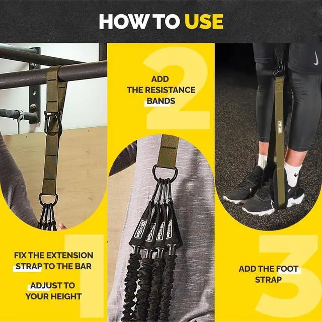 Alt view image 7 of 7 - Pull Up Assistance Bands Set - 4 Heavy-Duty Pull Up Bands, Height Adjustable Strap & Comfortable Foot Strap - Stackable Pull Up Resistance Bands for Pull Ups