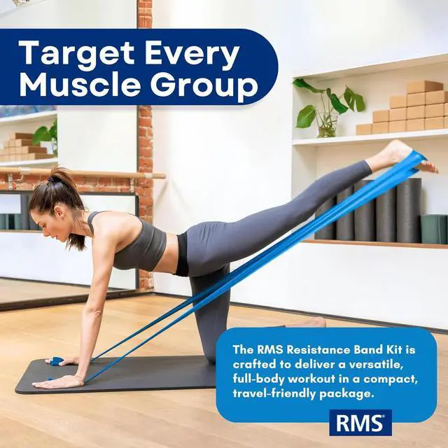 Alt view image 5 of 7 - RMS Resistance Bands with Instruction Guide & Carry Bag - Latex Free Exercise Band for Working Out, Physical Therapy, Rehab, Stretch, Yoga & Pilates, Set of 3