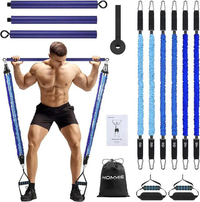 Main image of Hommie Portable Pilates Bar Kit with Resistance Bands for Men and WomenUpgraded 3 Section Pilates Bar with Resistance Bands (20-60lb) for Home Gym Equipment Supports Full-Body