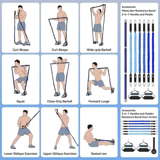 Alt view image 6 of 7 - Hommie Portable Pilates Bar Kit with Resistance Bands for Men and WomenUpgraded 3 Section Pilates Bar with Resistance Bands (20-60lb) for Home Gym Equipment Supports Full-Body