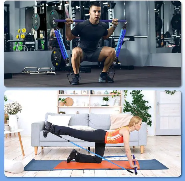 Alt view image 3 of 7 - Hommie Portable Pilates Bar Kit with Resistance Bands for Men and WomenUpgraded 3 Section Pilates Bar with Resistance Bands (20-60lb) for Home Gym Equipment Supports Full-Body