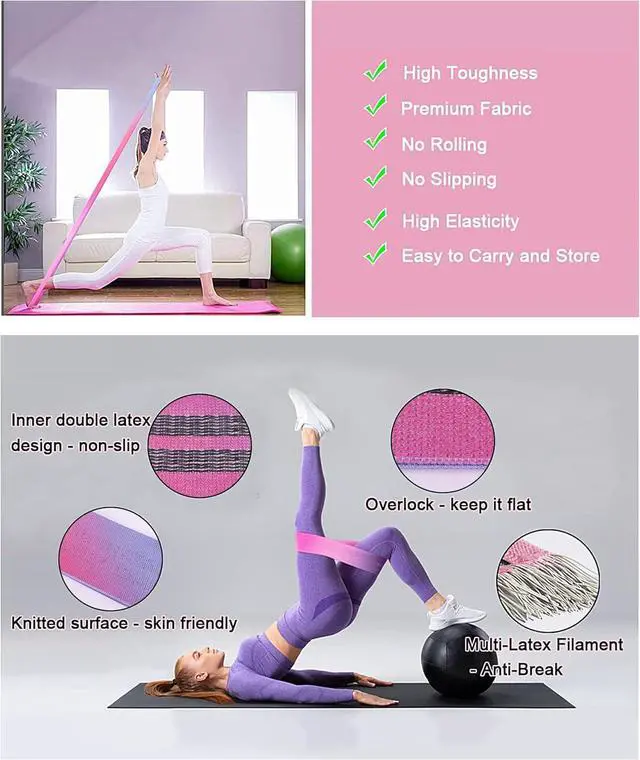 Alt view image 2 of 6 - 6 Pcs Fabric Booty Bands & Long Resistance Bands for Workout Butt and Legs Pull Up Exercise Elastic Stretch Bands Home Gym Fitness Equipment