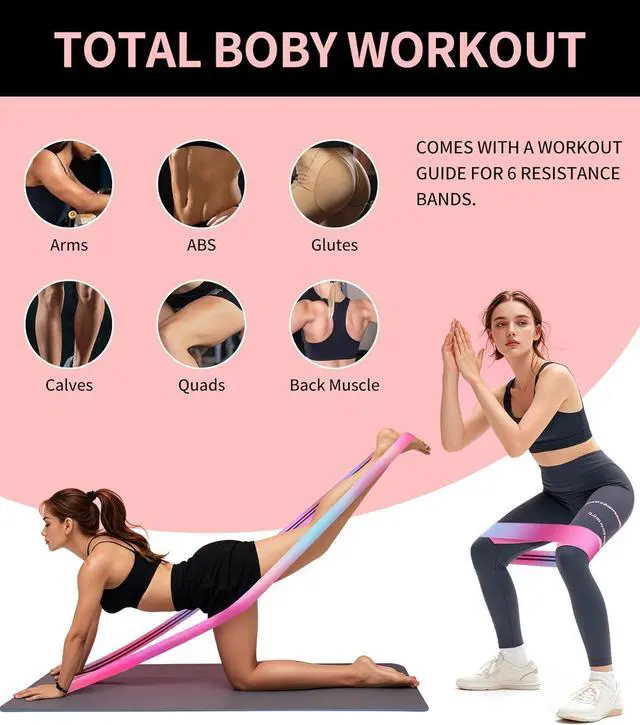 Alt view image 4 of 6 - 6 Pcs Fabric Booty Bands & Long Resistance Bands for Workout Butt and Legs Pull Up Exercise Elastic Stretch Bands Home Gym Fitness Equipment
