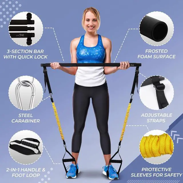Alt view image 5 of 7 - Verde Acqua Pilates Essentials Kit for Short Women with Resistance Bands - Multifunctional Pilates Sculpt Bar - Home Gym Workout Equipment - Includes Exercise Chart for Full Body Workout