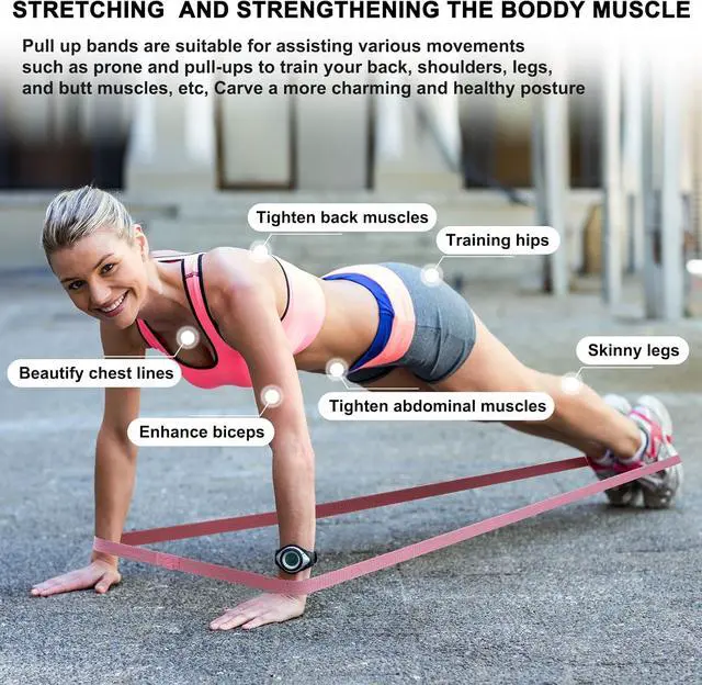 Alt view image 3 of 6 - Resistance Bands with Handles,Pull Up Bands Fabric Long Resistance Bands Set of 10 Long Workout Bands with Door Anchor, Handles, Exercise Bands for Working Out, Weight Training