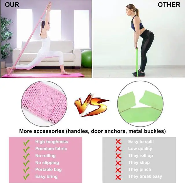 Alt view image 4 of 6 - Resistance Bands with Handles,Pull Up Bands Fabric Long Resistance Bands Set of 10 Long Workout Bands with Door Anchor, Handles, Exercise Bands for Working Out, Weight Training