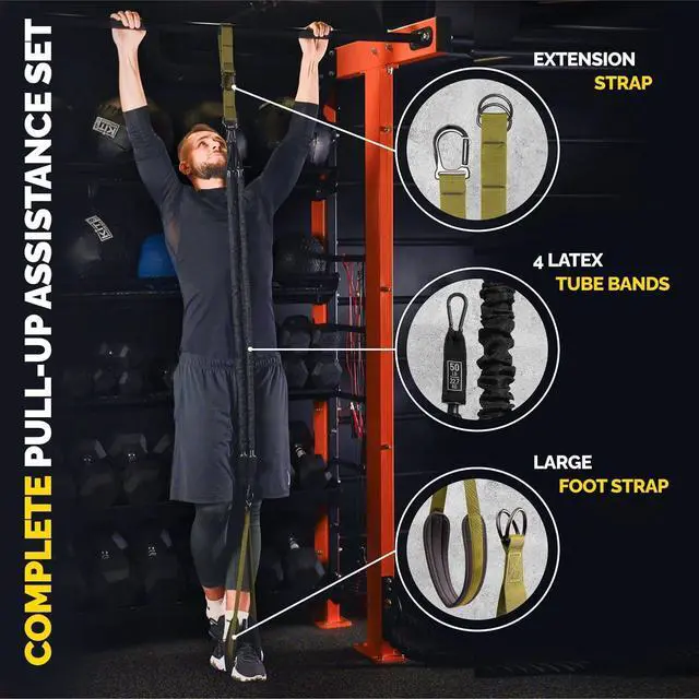 Alt view image 2 of 7 - Pull Up Assistance Bands Set - 4 Heavy-Duty Pull Up Bands, Height Adjustable Strap & Comfortable Foot Strap - Stackable Pull Up Resistance Bands for Pull Ups