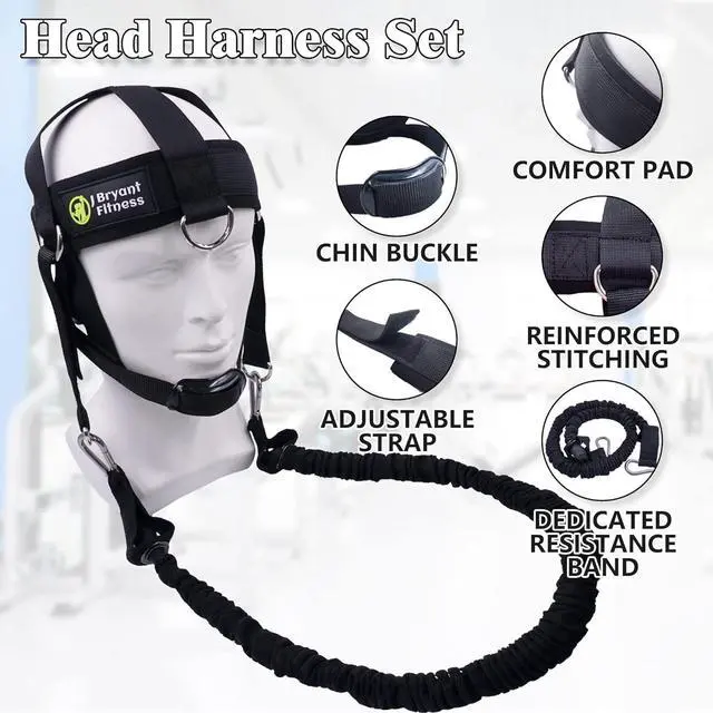 Alt view image 2 of 6 - J Bryant Neck Harness Head - Weight Lifting with Resistance Tube Bands - Door Anchor Set Adjustable Neck Training Strap Exercise Equipment