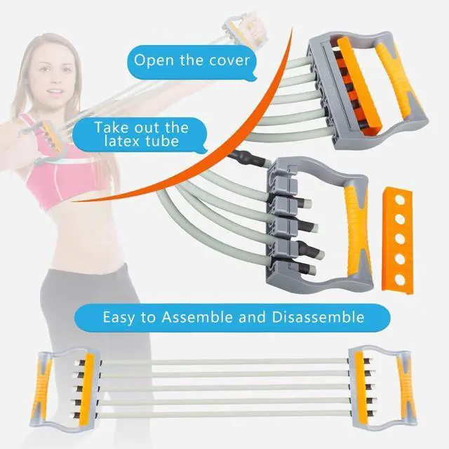 Alt view image 4 of 7 - TOCO FREIDO Chest Expander | Arm Training, 5 Tubes Ajustable Arm Strength Trainer, Exercise Resistance Bands for Home Fitness Muscle Training Body Building