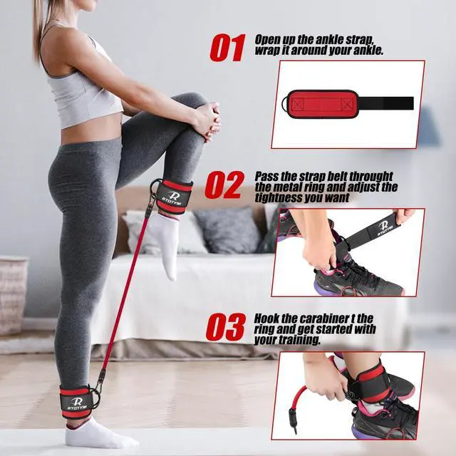 Alt view image 2 of 7 - Ankle Resistance Bands Set - Adjustable 60LB Tube Bands for Glutes & Legs Workouts - 3 Different Pounds - Recoils - Ankle Strap for Women & Men