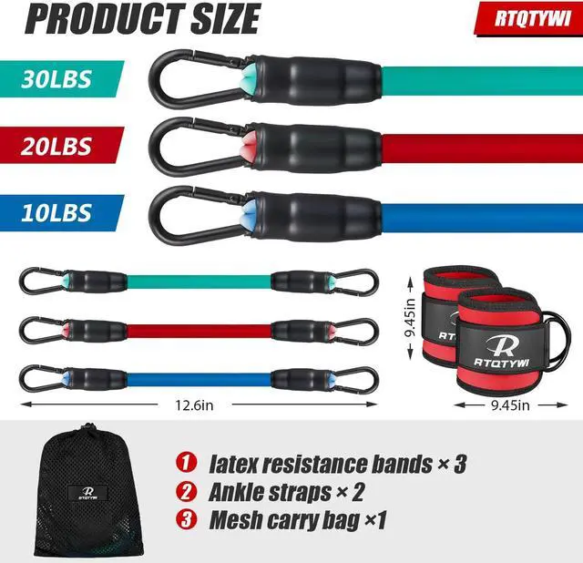 Alt view image 4 of 7 - Ankle Resistance Bands Set - Adjustable 60LB Tube Bands for Glutes & Legs Workouts - 3 Different Pounds - Recoils - Ankle Strap for Women & Men