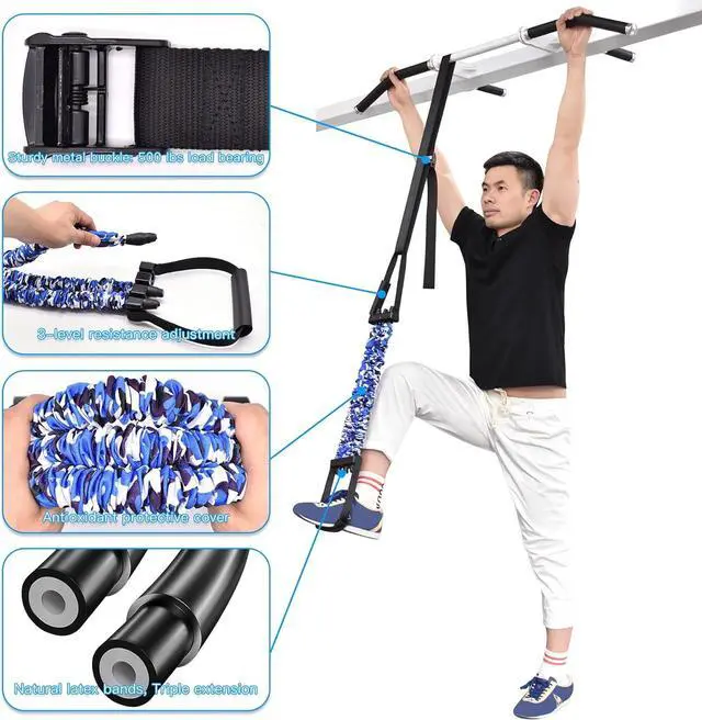 Alt view image 4 of 7 - Brebebe Pull Up Assist Bands Chest Expander, Resistance Bands with Handles Natural Latex 200 LB Load, for Chin Up, Biceps Curl, Triceps Train, Overhead Extension, Shoulder Workout