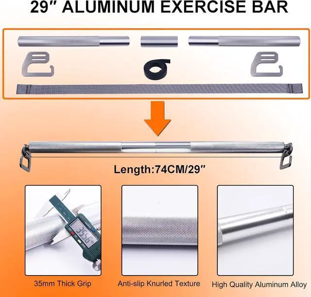 Alt view image 2 of 6 - J Bryant Fitness Resistance Band Exercise Bar Large Hook Heavy Duty Bar