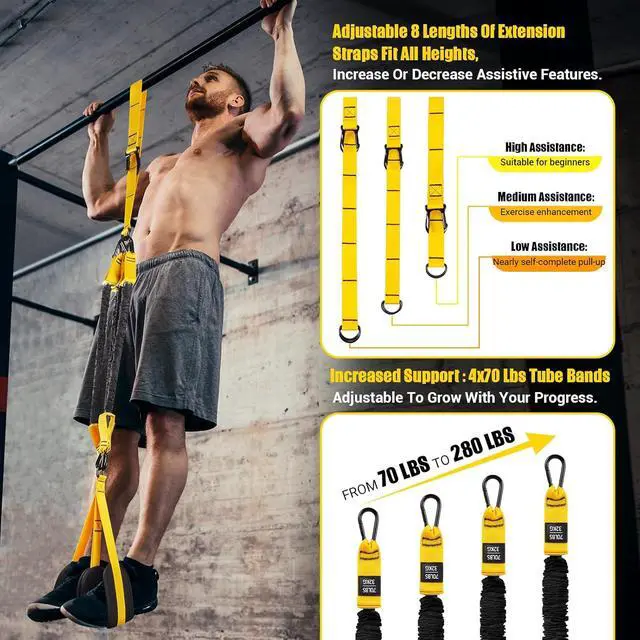 Alt view image 3 of 7 - Heavy-Duty Pull Up Resistance Bands with Adjustable Resistance & Height, Dual Stable Foot Support Pedals, Assist Beginners in Pull Up Workout