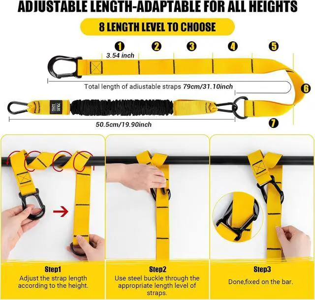 Alt view image 5 of 7 - Heavy-Duty Pull Up Resistance Bands with Adjustable Resistance & Height, Dual Stable Foot Support Pedals, Assist Beginners in Pull Up Workout