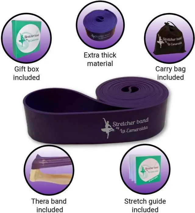 Alt view image 2 of 7 - La Esmeralda Stretch Bands Set of 2 for Ballet, Dancers, Gymnastics .Resistance Bands to Improve Flexibility, Splitting and Strenght. 3 Colors, Gift Box, Instruction Booklet, Carry Bag Including.