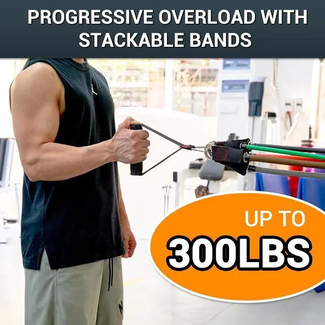 Alt view image 3 of 7 - TheFitLife Resistance Bands with Handles - Designed for American Body Types, Exercise Workout Tubes for Men, Women, Includes Large Handles, Ankle Straps, Door Anchor, Fitness Levels