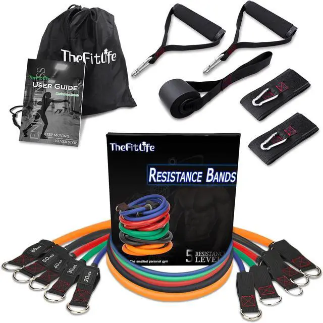 Main image of TheFitLife Resistance Bands with Handles - Designed for American Body Types, Exercise Workout Tubes for Men, Women, Includes Large Handles, Ankle Straps, Door Anchor, Fitness Levels