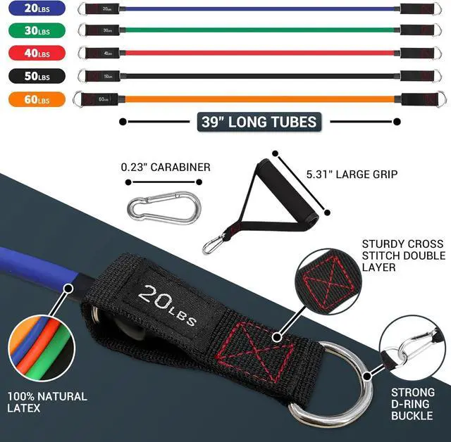 Alt view image 5 of 7 - TheFitLife Resistance Bands with Handles - Designed for American Body Types, Exercise Workout Tubes for Men, Women, Includes Large Handles, Ankle Straps, Door Anchor, Fitness Levels