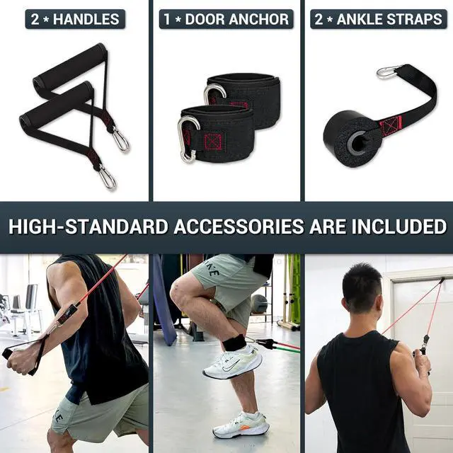 Alt view image 6 of 7 - TheFitLife Resistance Bands with Handles - Designed for American Body Types, Exercise Workout Tubes for Men, Women, Includes Large Handles, Ankle Straps, Door Anchor, Fitness Levels