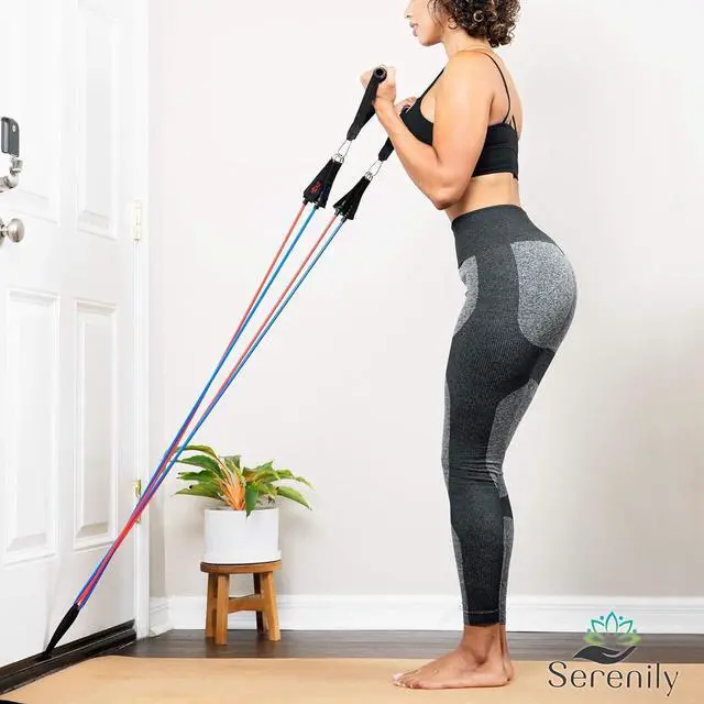 Alt view image 2 of 5 - Serenily Exercise Bands, Resistance Bands for Women & Men. Workout Bands with Handles, Straps & Door Anchor Fitness Bands for Resistance Training, Home Workout Equipment Gym Bands for Physical Therapy