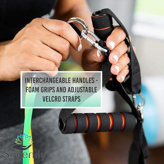 Alt view image 3 of 5 - Serenily Exercise Bands, Resistance Bands for Women & Men. Workout Bands with Handles, Straps & Door Anchor Fitness Bands for Resistance Training, Home Workout Equipment Gym Bands for Physical Therapy