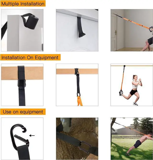 Alt view image 2 of 7 - Moulyan Bodyweight Resistance Training Straps,Suspension Training Straps Complete Home Gym Fitness Trainer kit for Full-Body Workout Easy Setup Gym Home Outdoors