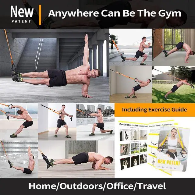 Alt view image 5 of 7 - Moulyan Bodyweight Resistance Training Straps,Suspension Training Straps Complete Home Gym Fitness Trainer kit for Full-Body Workout Easy Setup Gym Home Outdoors