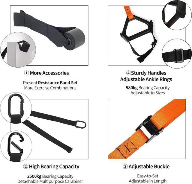 Alt view image 6 of 7 - Moulyan Bodyweight Resistance Training Straps,Suspension Training Straps Complete Home Gym Fitness Trainer kit for Full-Body Workout Easy Setup Gym Home Outdoors