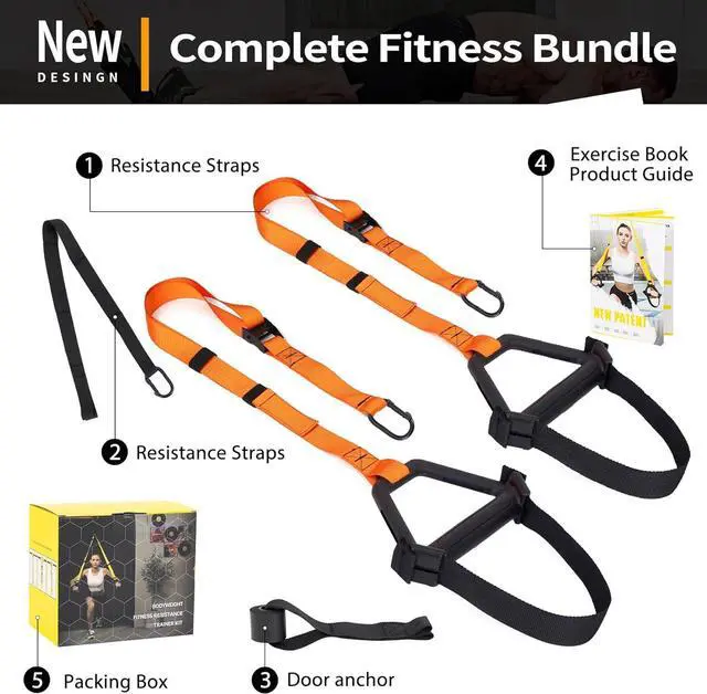 Alt view image 7 of 7 - Moulyan Bodyweight Resistance Training Straps,Suspension Training Straps Complete Home Gym Fitness Trainer kit for Full-Body Workout Easy Setup Gym Home Outdoors