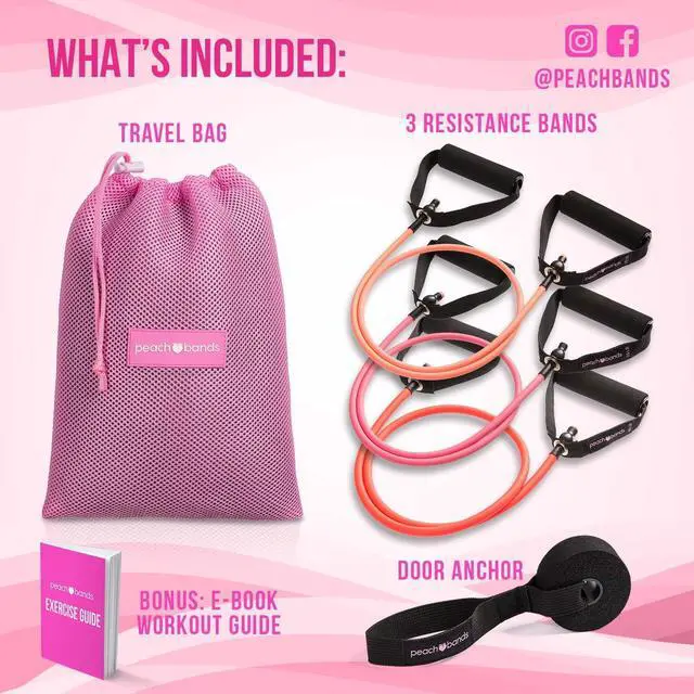 Alt view image 2 of 4 - Peach Bands Resistance Tube Bands Set - Exercise Bands with Handles, Door Anchor and Workout Guide