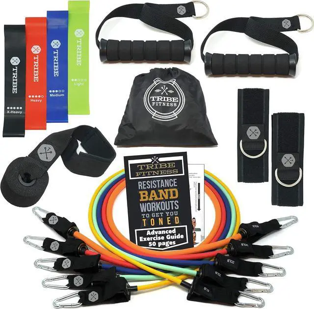 Main image of TRIBE Resistance Bands Set with Loop Bands I Bands for Men&Women with Workout Bands, Loop Bands, Handles, Door Anchor, Ankle Strap, Exercise eBook I Resistance Training Fitness EquipMen&Women