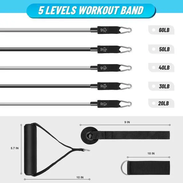 Alt view image 6 of 7 - Resistance Bands with Handles for Men and Women, Exercise Bands, Resistance Bands Set for Working Out, Workout Bands for Strength Training Fitness Weights, Work Out at Home