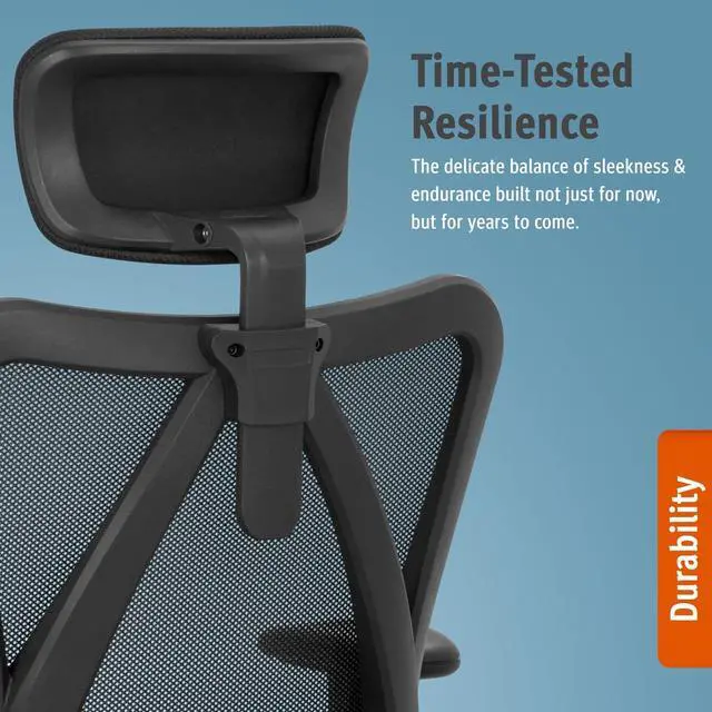 Alt view image 7 of 7 - Duramont Ergonomic Office Chair - Adjustable Desk Chair with Lumbar Support and Rollerblade Wheels - High Back Chairs with Breathable Mesh - Thick Seat Cushion, Head, and Arm Rests - Reclines