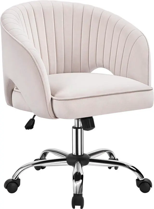 Main image of Yaheetech Cute Desk Chair Velvet Vanity Chair with Wheels Home Office Upholstered Modern Swivel Armchair with Tufted Barrel Back for Study, Vanity, Bedroom Cream
