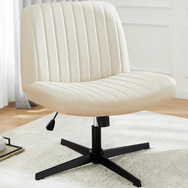 Main image of DUMOS Cross Legged Office Chair, Armless Wide Home Office Desk Seat No Wheels, Modern Swivel Adjustable Fabric Vanity Seating for Bedroom