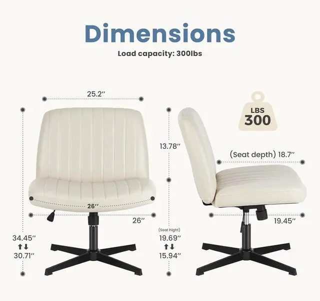 Alt view image 2 of 7 - DUMOS Cross Legged Office Chair, Armless Wide Home Office Desk Seat No Wheels, Modern Swivel Adjustable Fabric Vanity Seating for Bedroom