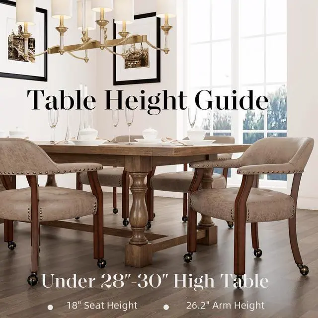 Alt view image 4 of 7 - LEEMTORIG Large Dining Chairs with Casters and Arms, Rolling Dining Chairs with Wheels, Solid Wood Office Desk Chairs, 26Dx25.2 Wx31.5H, Cherry Legs & Yellowish Brown Fabric SY-1533-LT