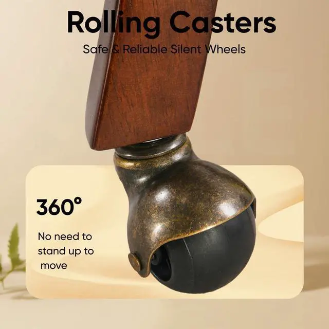 Alt view image 6 of 7 - LEEMTORIG Large Dining Chairs with Casters and Arms, Rolling Dining Chairs with Wheels, Solid Wood Office Desk Chairs, 26Dx25.2 Wx31.5H, Cherry Legs & Yellowish Brown Fabric SY-1533-LT