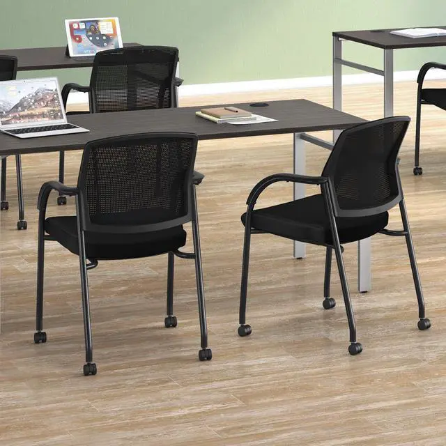 Alt view image 2 of 7 - HON Lota Guest Chair, Black Scatter Side Chairs with Arms and Casters, Mesh Back, Fabric Seat, for Waiting Room, Lobby, Guests, Offices, Black
