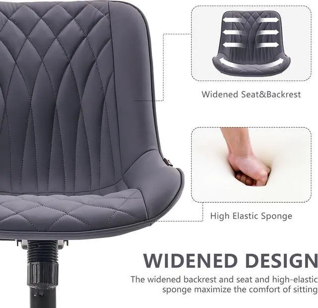 Alt view image 5 of 7 - YOUNIKE Ergonomic Home Office Desk Chair Comfy Small Criss Cross Chair with Wheels Swivel Adjustable Modern Vanity Chair with Back Armless Cute Leather Upholstered Rolling Task Chair Dusty Blue