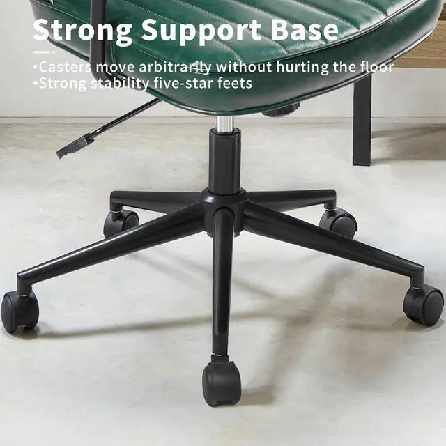 Alt view image 7 of 7 - Artswish Mid Century Office Desk Chair - Green Leather Home Office Chair with Wheels and Arms